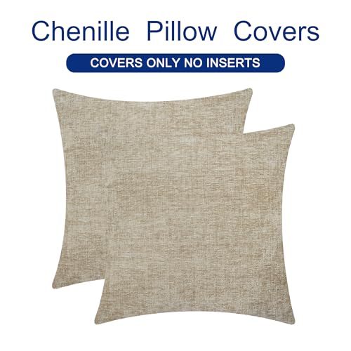 CaliTime Throw Pillow Covers Decorative 24 X 24 Inches Pack of 2 Cozy Chenille Cushion Case for Couch Sofa Bed Living Room Home Light Taupe