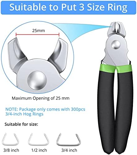 CAMWAY Hog Ring Pliers Kit & 300pcs 3/4inch Galvanized Steel Hog Rings, Professional Interior Exterior Decoration Installation Tool for Nailing,Car Cushions,Fences,Pet Cages,Wire Mesh