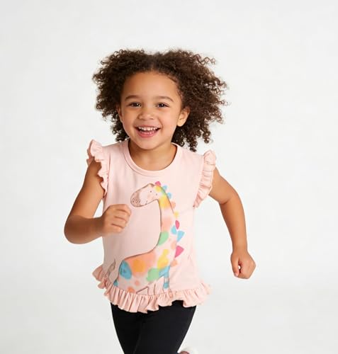 Image of Toddler Baby Girl Short Sleeve Giraffe T-Shirt Ruffle Sleeve Cotton Unicorn Tank Tops Tee