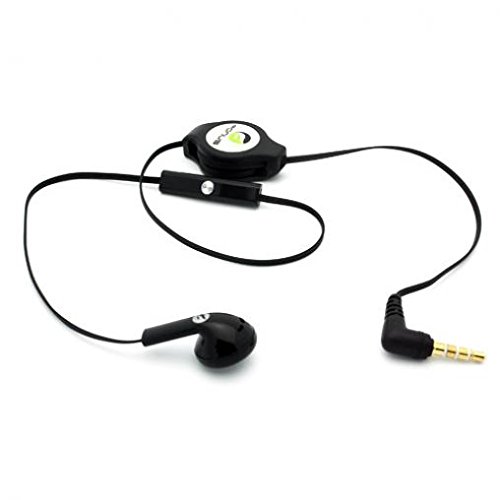 LG K20 V Compatible Retractable Headset MONO Handsfree Earphone Mic Single Earbud Headphone Earpiece Wired [3.5mm] [Black]
