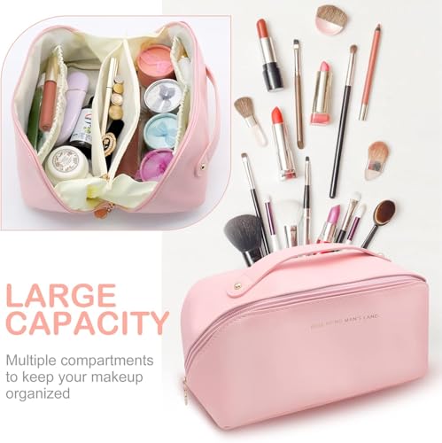 Image of Handcuffs Cosmetic Bag with Handle | PU Leather | Toiletry Pouch | Makeup Storage | Large | Travel | Zipper | Waterproof | Make Up Organizer (Light Pink)