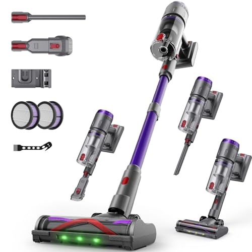 Circlio Akku Staubsauger 600W/58000Pa/75Min Laufzeit Staubsauger Kabellos mit Smart LED Display und Ladestation Selbststehender Akkusauger mit Antitanglebürste für Teppich Hartboden und Tierhaare