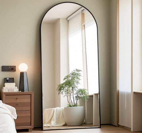 Image of Prywot Arched Full Length Mirror, 70 inchx26 inch Free Standing Floor Mirror, Black