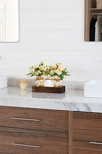 Mkono Mason Jar Lights Centerpiece Table Decor for Dining Room Farmhouse Wood Tray with 3 Jars Flowers Fall Decoration for Coffee Table Kitchen Living Room Wedding - Image 5