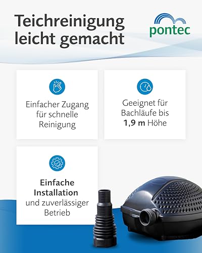 Pontec 50851 PondoMax (Eco 1500) Filterpumpe Teich, Wasserfall, Filteranlage, Teichpumpe für Außen, Energieeffiziente Bachlaufpumpe zur Filtereinspeisung, 10 m Kabel, Dunkelgrau