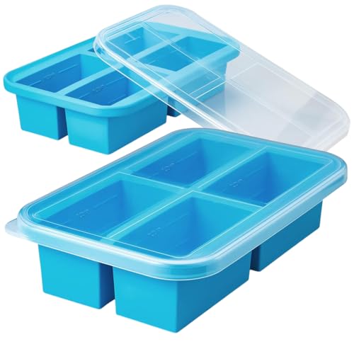 Image of Supvox 4-Grid Ice Cube Tray Large Frozen Soup Cube Mold with Lid Food-Grade Silicone Mold Tray for Miso Soup Cubes, Curry Cubes, Yogurt Frozen Cubes Multi Purpose Silicone Mold Tray