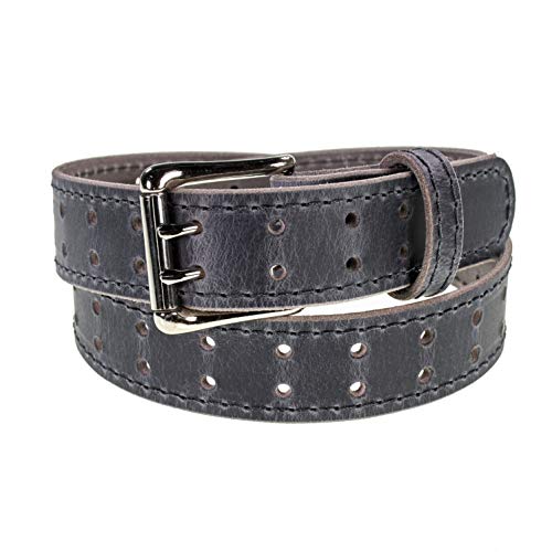 Men’s Classic Leather Belt, Double Prong Retro Style, Nickel Finish Buckle, 1 ½” Width, Amish handmade in the USA