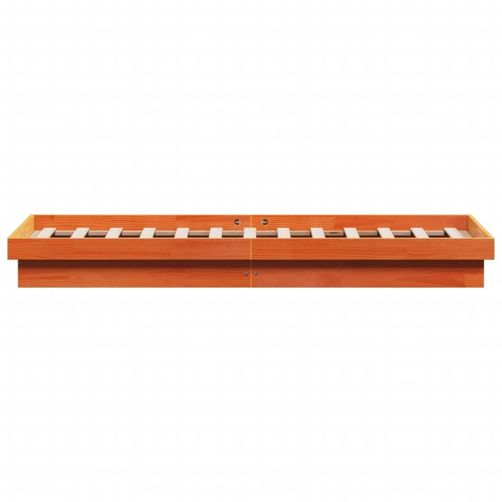 vidaXL Estructura de Cama LED, Somier Base de Listones, Armazón de Cama, Mueble para Dormitorio, Madera Maciza de Pino Marrón Cera 140x190 cm