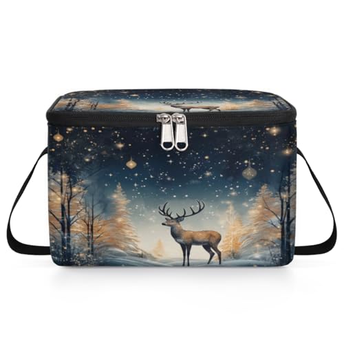 GzLeyigou Winter Reindeer Lunch Bags for Women Men 9 Cans, Hot & Cold Food Delivery Bag Insulated Grocery Bag Insulated Lunch Box Cooler Bag for Office Work Picnic Beach