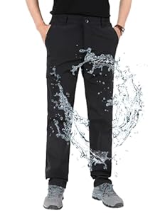 Aotoyou Wanderhose Herren Hose Wasserdicht Cargohose Schnelltrocknend Outdoorhose Softshellhose Trekkinghose Funktionshose Männer mit 6 Taschen, Schwarz L