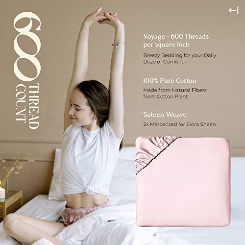 Mayfair Linen 3 Pieces Bundle - 600 Thread Count Fitted Sheet, (Blush, Twin) & A Pair Of Pillowcases #TOP5