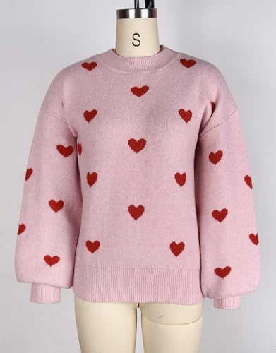 Image of Women's Long Sleeve Mock Neck Sweaters Loose Cute Heart Pullover Sweater