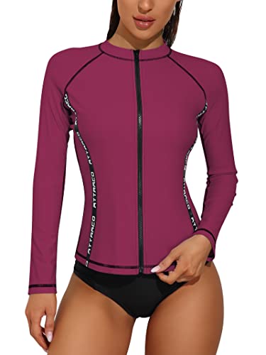 Attraco Rash Guard For Women Long Sleeve Water Shirts Swim Jacket Uv Swim Shirts Crew Neck Fuchsia S #TOP4