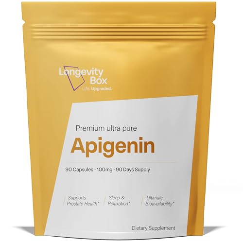 Longevity Box Apigenin 100mg – 90 Capsules | 98% Pure Celery Seed Extract | High Potency NAD+ & Sleep Support | 3rd Party Tested, Vegan & Non-GMO
