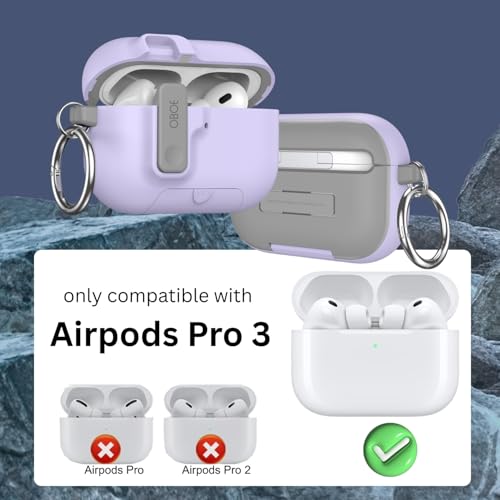 Image of Oboe Aegis Case 'Compatible with' Apple Airpods Pro 3 Case Full Protection Cover with Phone Stand, Magnetic Lock & Keyring (Lavender Purple) [AIRPODS & Charging CASE NOT Included]