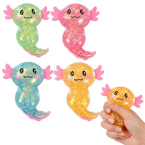 4-Piece Squishy Axolotl Stress Set Axolotl Squishy Desk Anxiety Management Tools for Adults Office Tension Reduction Sensory Focus Items Suitable for Tabletop Games Parties and Birthday Gifts