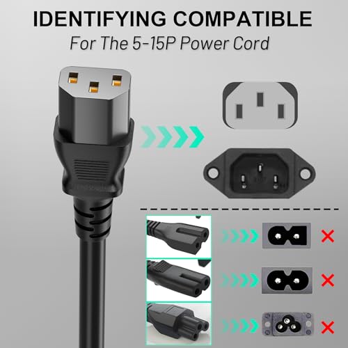 Image of 3 Prong AC Power Cord Cable 6ft 5 Pack 10 Amps 125 Volts 18AWG, NEMA 5-15P to C13, Black PC Power Cable for TV, Computer, Monitor, Printer, PlayStation, HP, Dell, Lenovo, Apple, Asus-ETL Listed