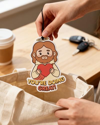 Image of Funny Car Air Freshener Cute Jesus Christian Humor 5pcs Car Accessories Automotive Interior Hanging Scents Mirror Decor for Women Teen Girls