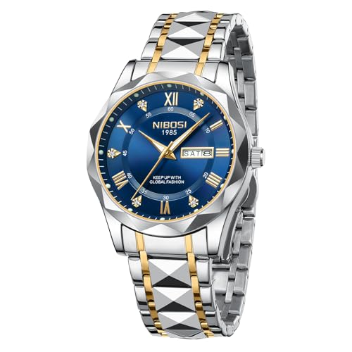 NIBOSI Armbanduhr Herren Uhren Analog Quarz Edelstahl Wasserdicht Armbanduhr Herren Business Casual Designer Uhr für Männer-Gold Blue