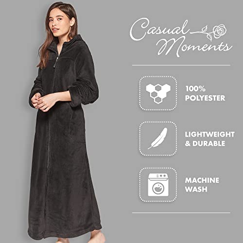 Casual Moments Women's 52 Inch Breakaway Zip Robe, Black, Large