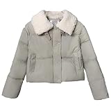 NSICBMNO Winterjacken für Damen, Puffermantel, Kunstlederjacke mit Pelzkragen, Reißverschluss,...