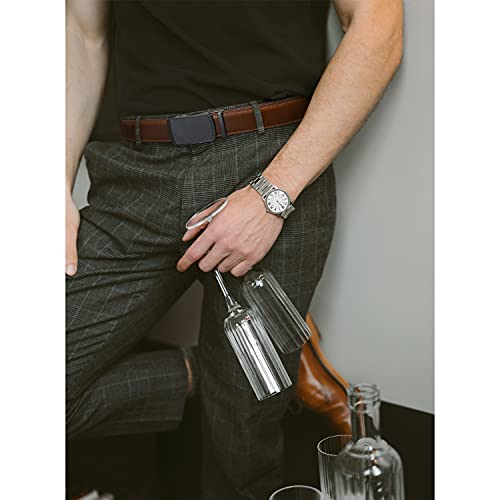 Image of Founders & C Mens Belt 2 Pack,Leather Ratchet Click Belt Dress with Slide Buckle 1 3 /8 inch in Gift Set Box- Size Adjustable