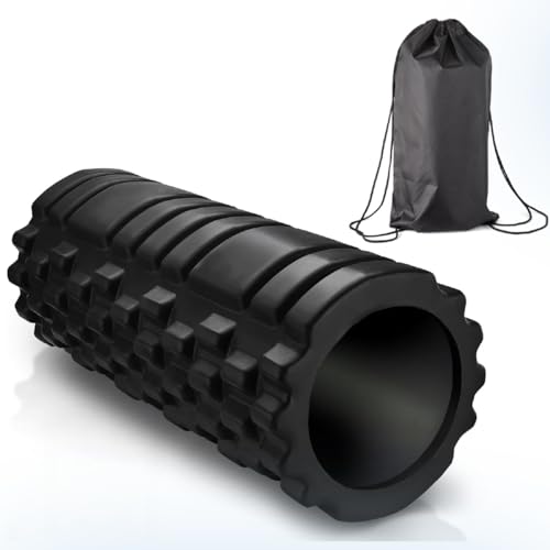 Foam Roller for Deep Tissue Muscle Massage – Multi-Intensity Grid with Rigid Core – Back, Legs & Arms Trigger Point Massager for Fitness, Physio & Injury Recovery – Includes Carry Bag