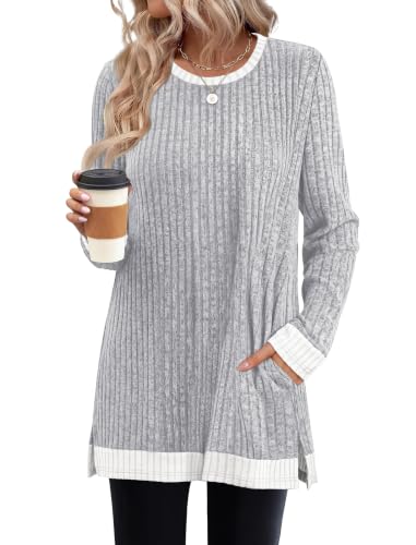 Image of Sampeel Long Sleeve Shirts for Women Tunic Sweaters Fall Fashion Outfits | Sweaters for Women, Early Fall Fashion Must Haves 2026, Long Tunic Tops, Vacation Outfits, Autumn, Plus Size Blouses