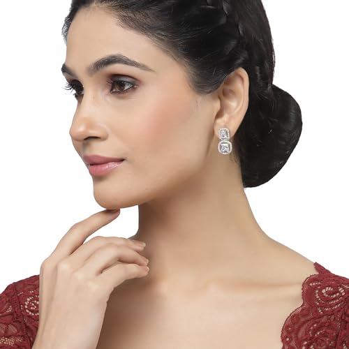 Image of Zeneme Fashion Stylish Silver Plated Earring Rhodium Plated American Diamond Crystal Earrings For Women & Gifts For Girls