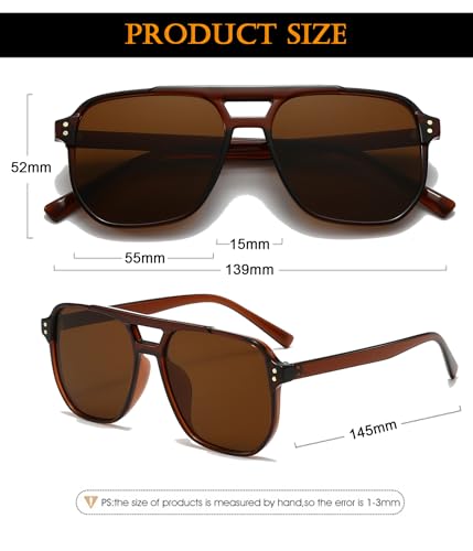 Image of EYLRIM Retro Aviator Sunglasses for Women Men Classic 70s Square Frame Sun Glasses Vintage Shades(A6 Brown /Brown)