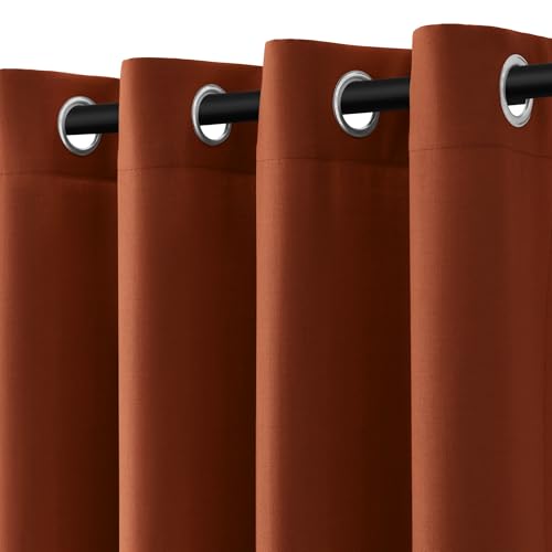 Image of Nanspring Terracotta Linen Curtains 102 Inches Long for Living Room Textured Lightweight Elegant Modern Decor Curtain Drapes Grommet Semitransparent Light Filter Treatments Panel for Bedroom 52X102