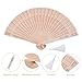 Sepwedd 50 Set Sandalwood Fan Wooden Hand Fan Baby Shower Party Favors with Organza Bags and Tassels Wooden Folding Fan