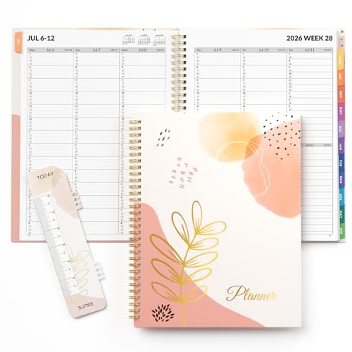 SUNEE 2026-2027 Appointment Book Quarter-Hourly Weekly & Monthly - from July 2026 to June 2027 8.5x11 Academic Planner Flexible Cover Note Pages Bookmark Spiral Binding Abstract