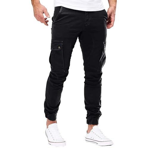 JEKE-DG Men's Slim Fit Ankle Cargo Pants Fashion Regular Casual Streetwear Pants Solid Distressed Pants with Pockets