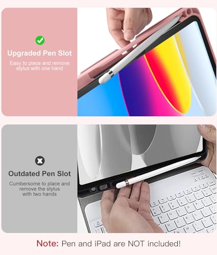 Image of Hamile for iPad 11th 10th Generation Case with Keyboard - 7 Colors Backlit Wireless Detachable Folio Keyboard Cover with Pencil Holder for iPad A16 11-inch 2025 10th Gen 10.9 Inch 2022 (Pink Rose)