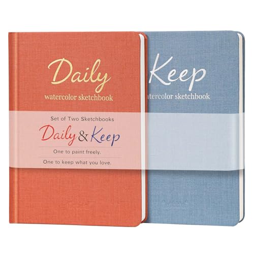Watercolor Sketchbook Set of 2, Mini 5x7 Travel Watercolor Notebook, Portable Small Sketchbook for Painting, Cotton Paper for Artists, Beginners & Outdoor Use (Daily & Keep)