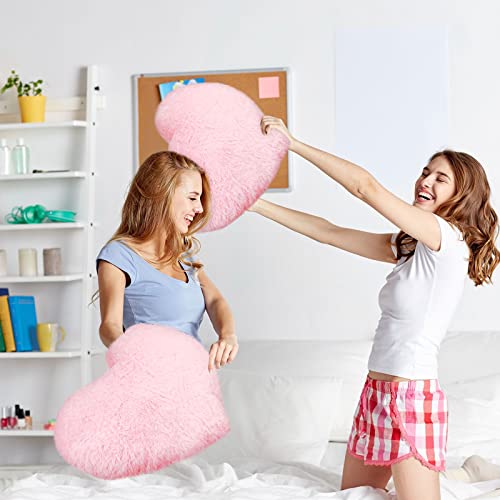 Remerry OY-REMERRY-28956 2 Pieces Soft Heart Throw Pillow Plush Heart Shaped Decorative Pillow Faux Rabbit Fluffy Heart Shaped Cushion For Girl On Valentine'S Day Fit For Living Bed Dining Sofa Car thumb #3