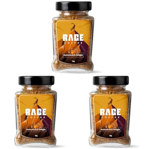 Image of Rage Coffee Butterscotch Delight Flavour - Premium Arabica Instant Coffee (Make Delicious Hot /Cold Coffee) | (Butterscotch Delight, 50g) (Pack of 3)