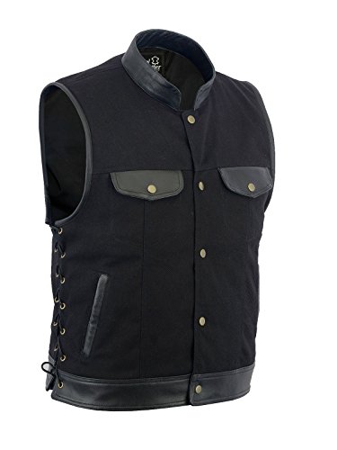 Leatherick Chaleco de hombre con ribete de cuero y denim estilo motero