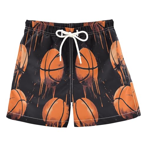 Jucciaco Boys Beach Board Shorts Doodle Basketball Sport Quick Dry Swim Trunk Swimwear for Kids Multicolor