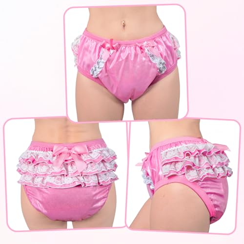 Image of Littleforbig Comfortable Washable Reusable Ruffled Lace Bow Pretty Shiny Glitter Waterproof Adult Training Pants