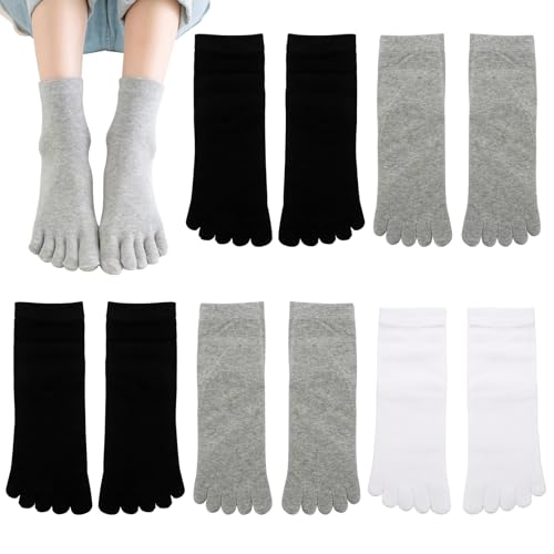Soleeya 5 Pares Calcetines Dedos Mujer EU 35-40 Calcetines Dedos Algodon Calcetines Separadores de Dedos Deportes | Calcetines 5 Dedos de Pies Mujer Cómodo y Transpirable (3 Colores)