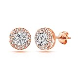 Philip Jones Rose Gold Plated Halo Earrings Created with Zircondia® Crystals