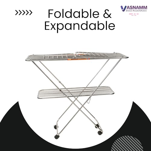 Image of Vasnamm Butterfly 25 Rods Stainless Steel Cloth Drying Stand - Compact Design, Easy Movement on Tyres, Sturdy Design (25 RODS)