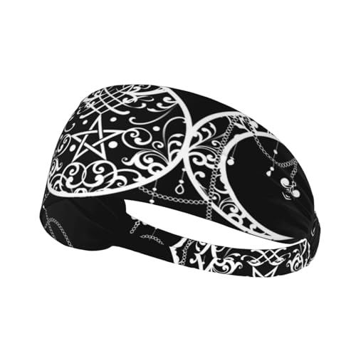 Image of Triple Moon Pentagram Goddess Wiccan Unisex Sweatband Moisture Wicking Head Bands Non-Slip Sports Headband For Running Exercise Cycling