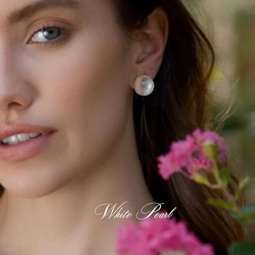 Trendy Big Simulated Pearl Earrings for Women, 925 Sterling Silver Post 14/12MM Oversized Large Pearl Studs Bride Bridesmaid Wedding Earrings Jewelry Gifts3