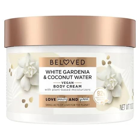 Love Beauty And Planet Beloved White Gardenia & Coconut Water Vegan Body Cream 10 oz Deep Moisturizing Body Lotion with Plant Based Moisturizers for Dry Skin