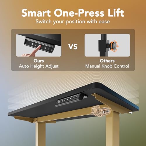HUANUO 32" Small Electric Standing Desk Adjustable Height, 4 Memory Height Settings, Sit Stand Up Desk for Home Office & Computer Workstation, Black and Gold Frame - Image 6