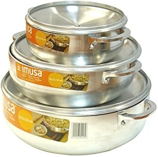 IMUSA USA R200-CALDERO22C Traditional Colombian Natural Caldero Set 3-Piece (1.6/3.2/4.6) Quart, Silver (Dutch Oven Set)