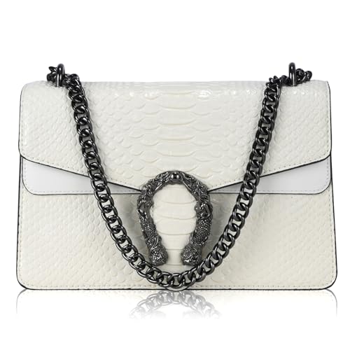 Aiqudou Bolsa transversal e bolsa feminina - Bolsa de mão moderna de couro PU com estampa de cobra, Branco rico, Large
